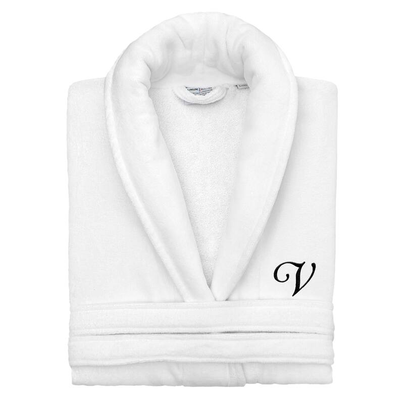 Authentic Hotel and Spa 100% Turkish Cotton Personalized Unisex Anovia Velour Bathrobe - Black Script Font - Large/XLarge - V