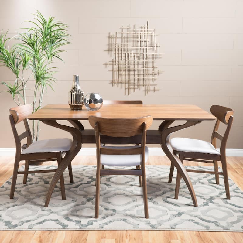 Idalia 5-piece Dining Set by Christopher Knight Home - Natural Walnut + Light Beige