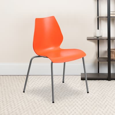 HERCULES Series 770 lb. Capacity Orange Stack Chair with Lumbar Support and Silver Frame