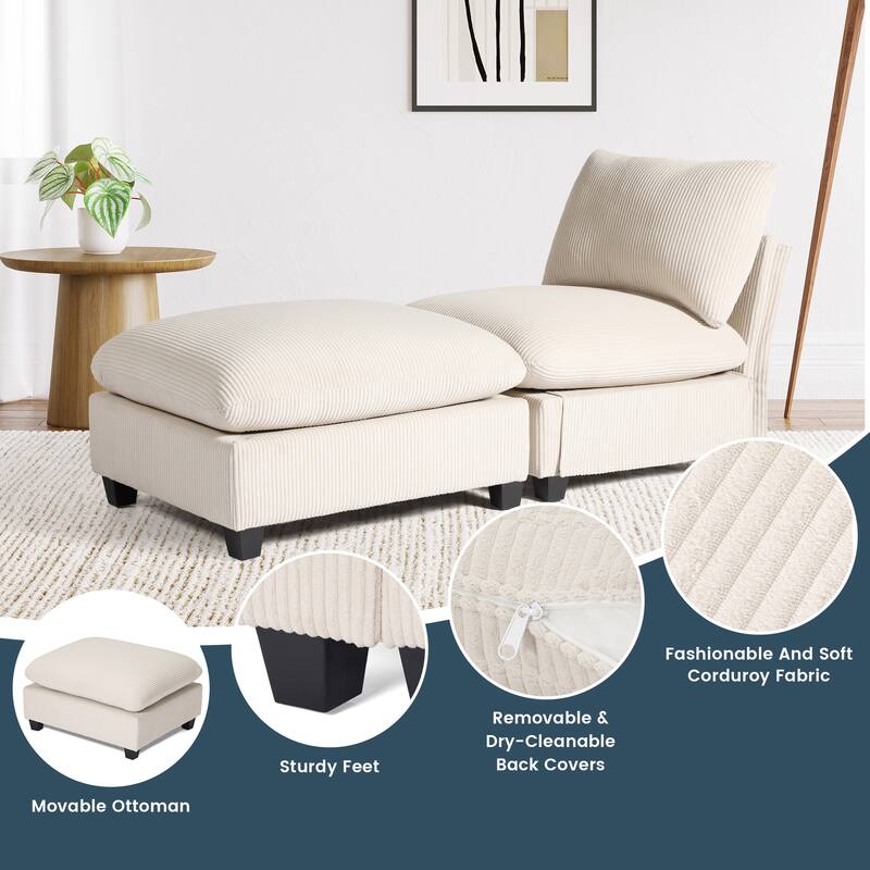 Hamilton Corduroy Upholstered Single Sofa Chair with Ottoman