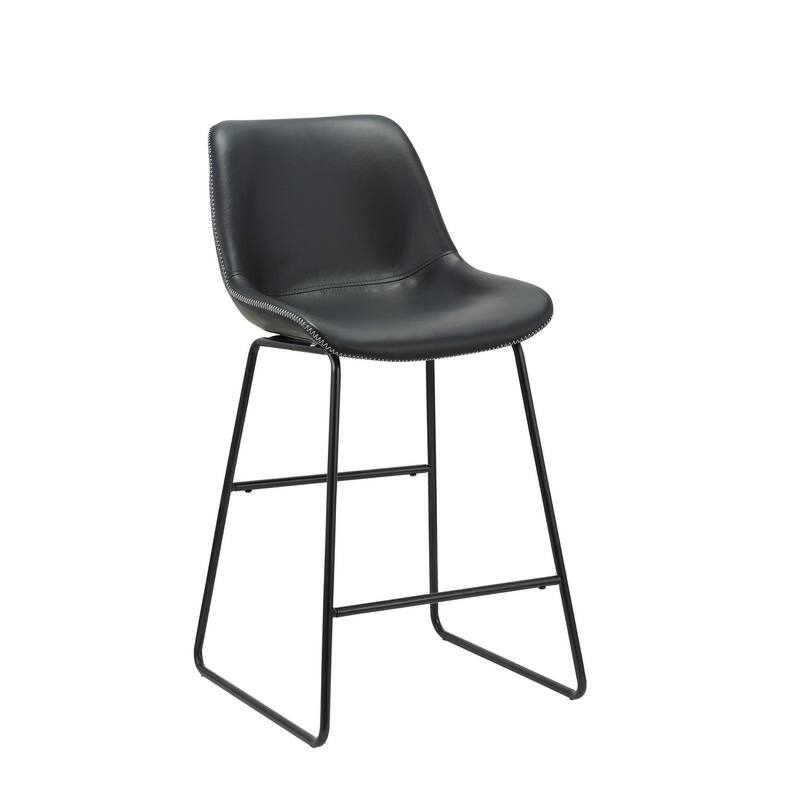 HomeRoots Set of Two Black Faux Leather and Metal Low Back Counter Height Bar Chairs