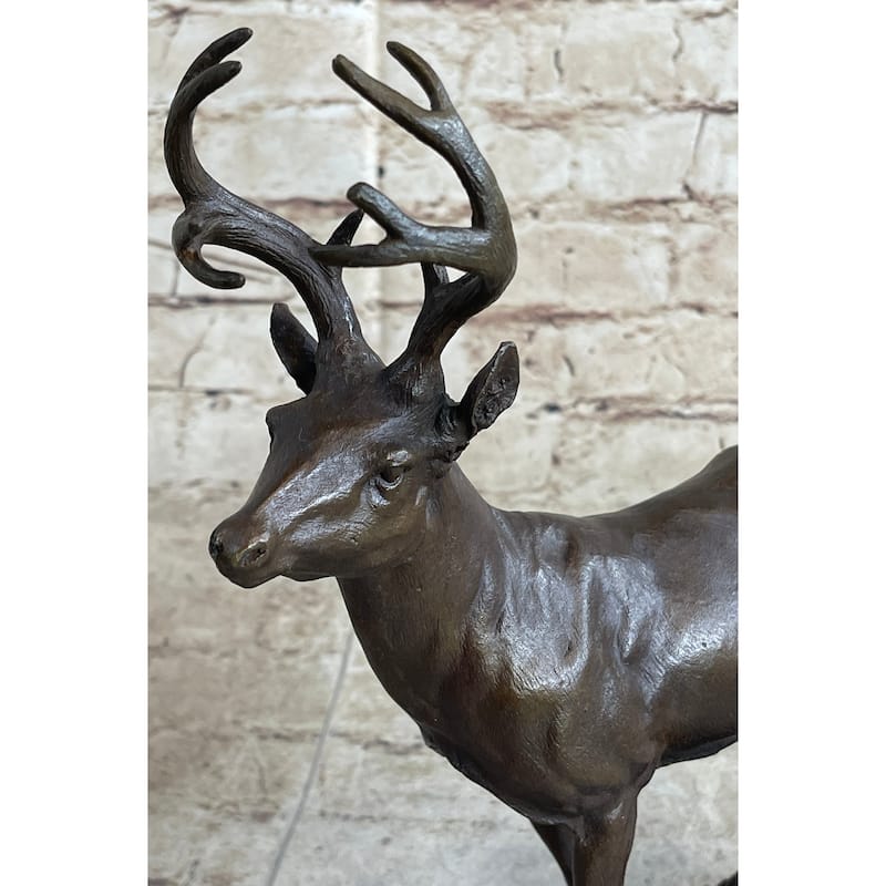 Signed Villanis Male Deer Buck Hunting Bronze Sculpture Marble Figurine Figure