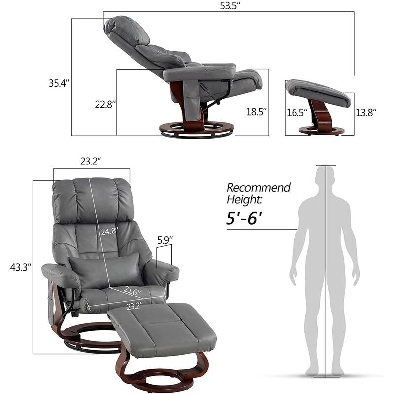 MCombo Recliner Chair with Ottoman Vibration Massag Faux Leather 9068