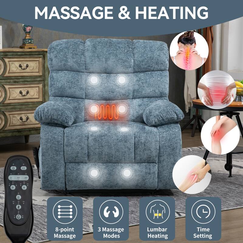 Roomfitters Dual Motor Power Lift Recliner Chair with Heat Massage Oversized Infinite Position Sofa with Cup Holders