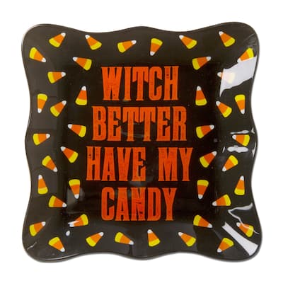 Witch Bter Candy Glass Serving Platter Halloween Decor Orange Multi 6x8 inches Hand Wash Only