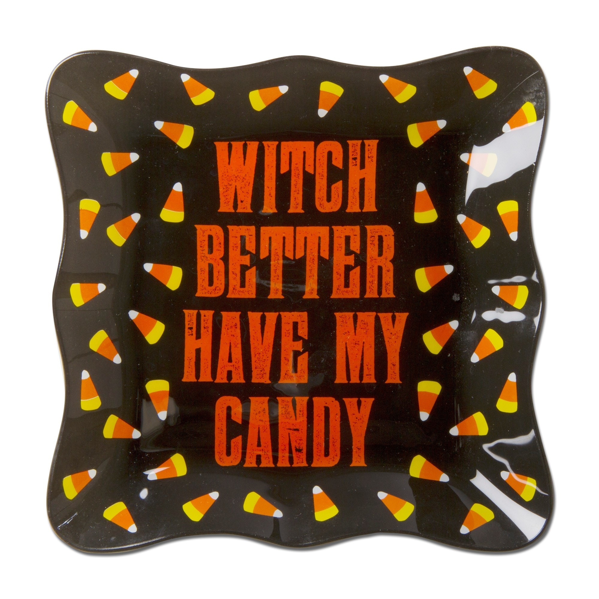 Witch Bter Candy Glass Serving Platter Halloween Decor Orange Multi 6x8 inches Hand Wash Only