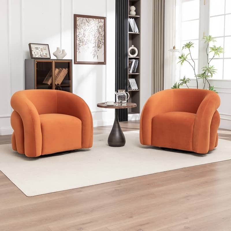 SEYNAR Modern Glam Velvet 360 Degree Swivel Accent Armchair with Tufted Back Set of 2 - Orange