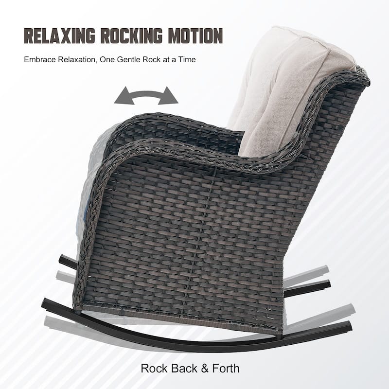 Gymojoy Comfortable PE Rattan Wicker Outdoor Rocking Chair Set of 2