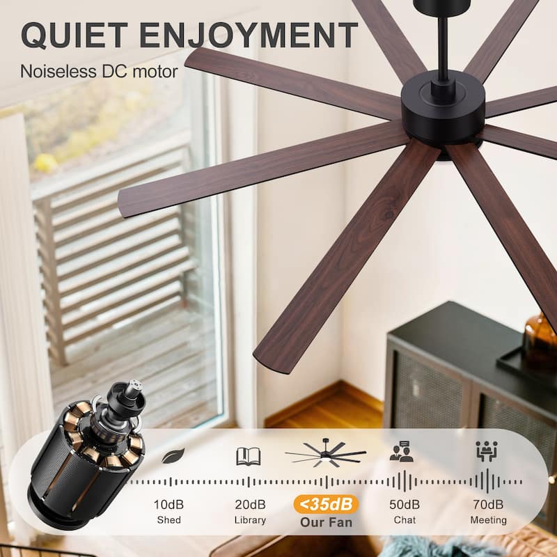 Large 72" Reversible 8-Blade Integrated Ceiling Fan with LED Light Kit and Remote