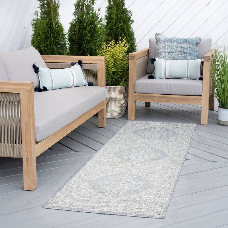 Exo Coastal Oriental Indoor/Outdoor Area Rug - 2'8'' x 9'11'' - Gray/Cream