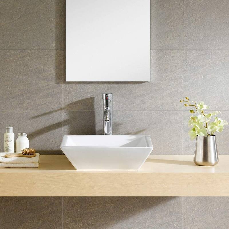 Fine Fixtures Square Vitreous-China White Bathroom Vessel Sink