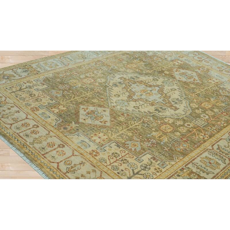 Green Traditional Oushak Wool Rug 8x10 Hand Knotted by LoomBloom - 8' x 10' 1''