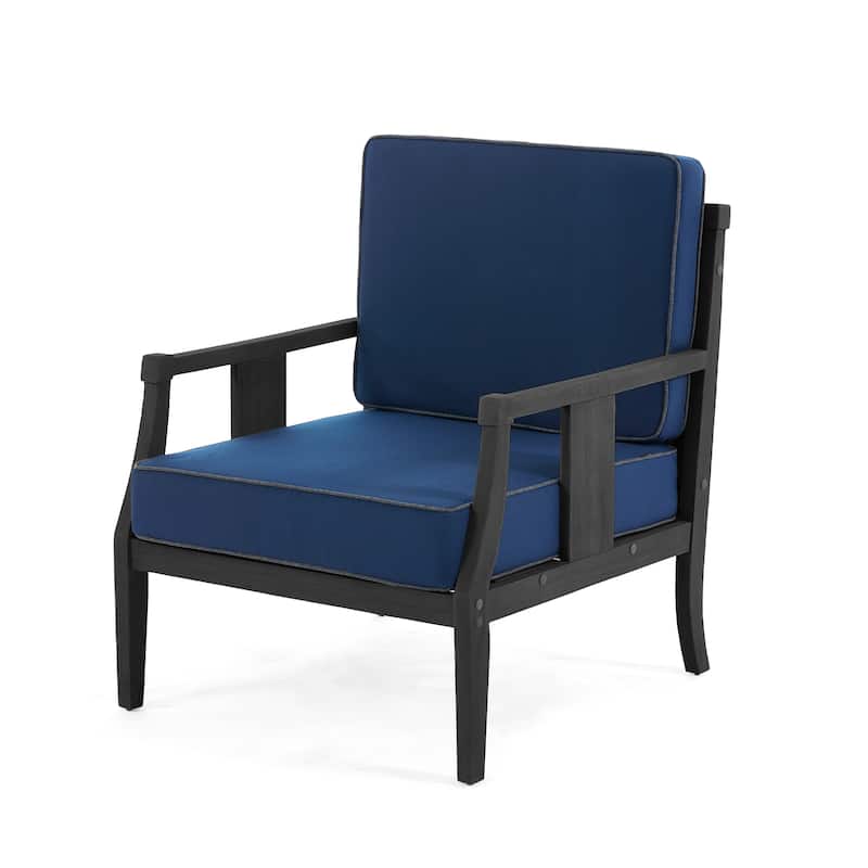 Set of 2 Outdoor Teak Wood Armchairs with Cushions, Patio Club Chairs