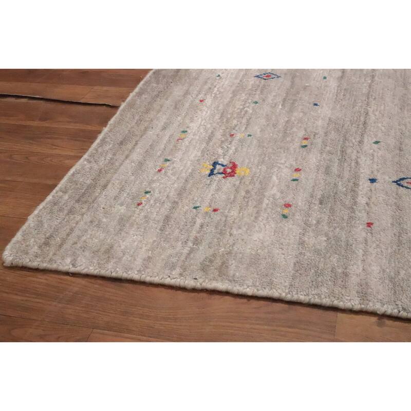 Hand Knotted Oriental Viscose Silk Carpet Tribal Animal Pictorial Beige & Ivories Gabbeh Area Rug - 8' 9'' X 8' 9''
