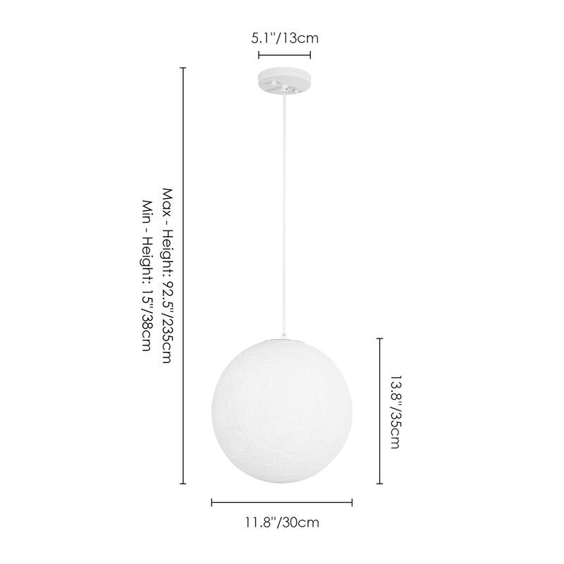 11.8" Single-Light Modern White Globe LED Pendant Hanging Light with Plastic Shade for Bedroom or Dining Room