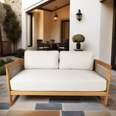 Acacia Wood Outdoor Loveseat with Curved Backrest