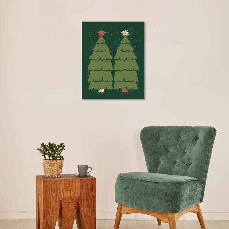 Wynwood Studio Canvas Holiday and Seasonal Two Pines with their Star Green Modern & Contemporary Wall Art Canvas Print - 16 x 20