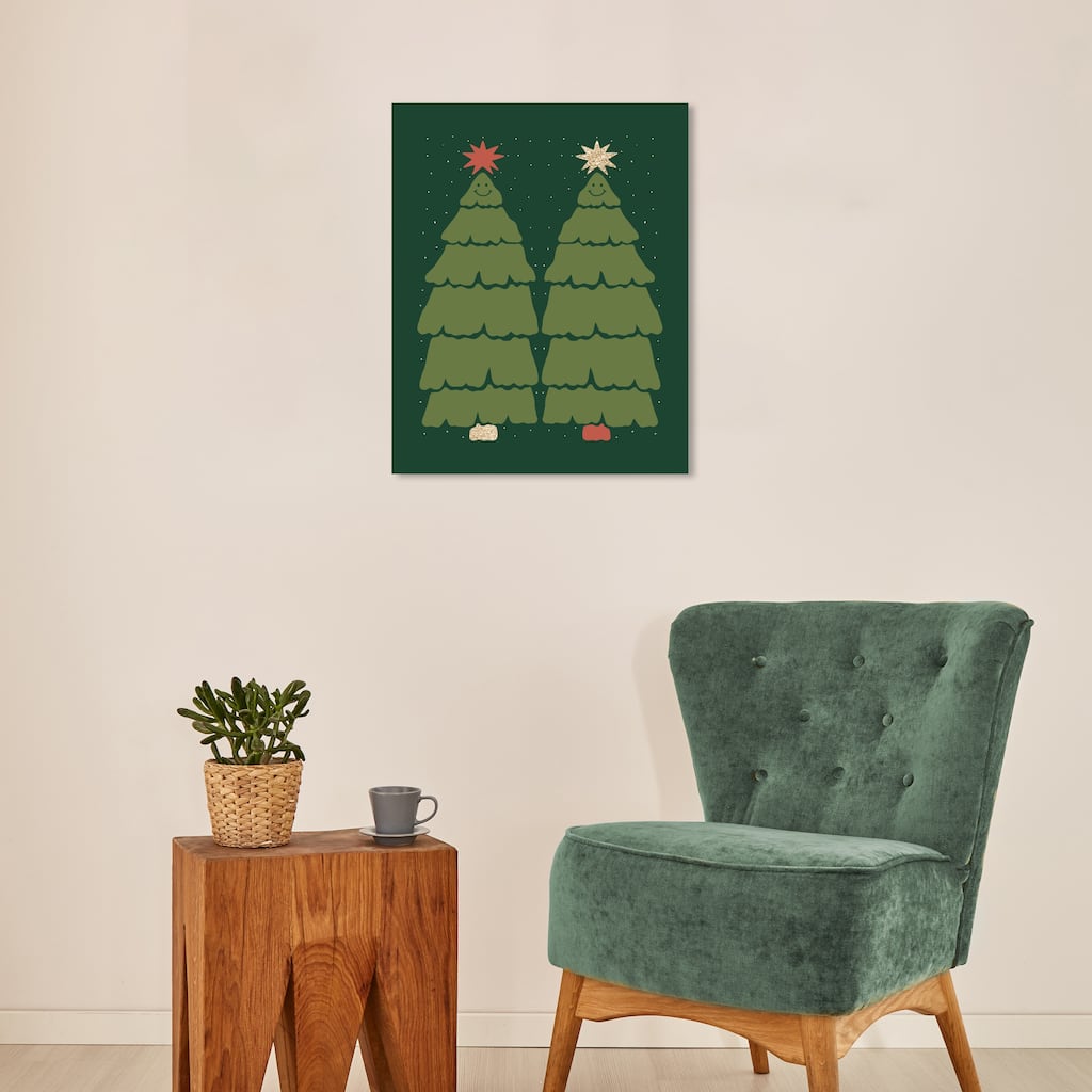 Wynwood Studio Canvas Holiday and Seasonal Two Pines with their Star Green Modern & Contemporary Wall Art Canvas Print