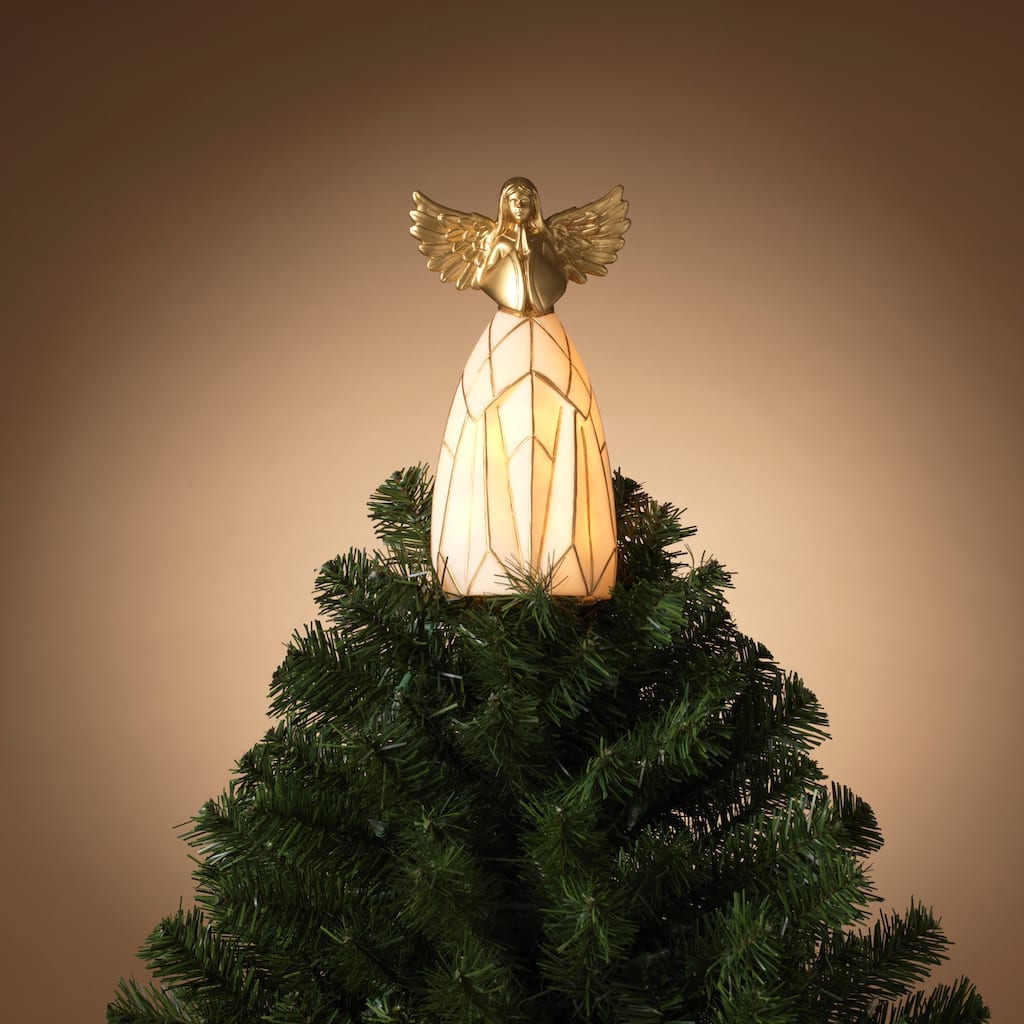 Elegant 11.5 Inch Electric Lighted Gold Angel Tree Topper - 5.12x5.12x11.61