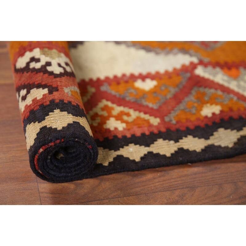 Kilim Qashqai Persian Vintage Rug Hand-Knotted Tribal Wool Carpet - 4'6"x 10'8"