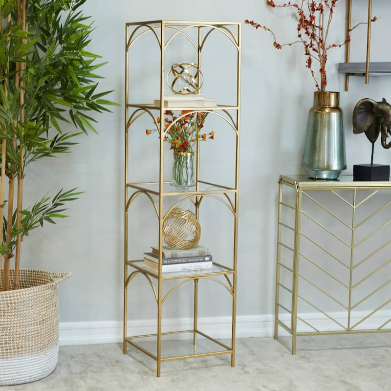 Metal 5 Shelf Shelving Unit - Gold - Roche River Decor - 14"Wx14"Lx56"H