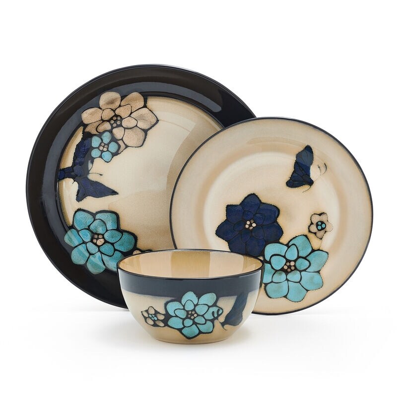 Pfaltzgraff Painted Butterfly Blue 12PC Dinnerware Set Service for 4 Bed Bath Beyond 38360804