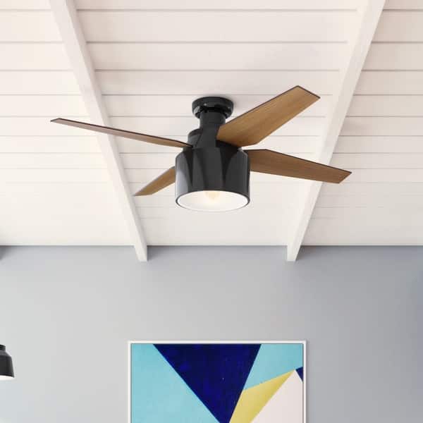 slide 2 of 21, Hunter 52" Cranbrook Ceiling Fan with LED Light Kit and Remote - Mid-Century Modern, Low-Profile Gloss Black