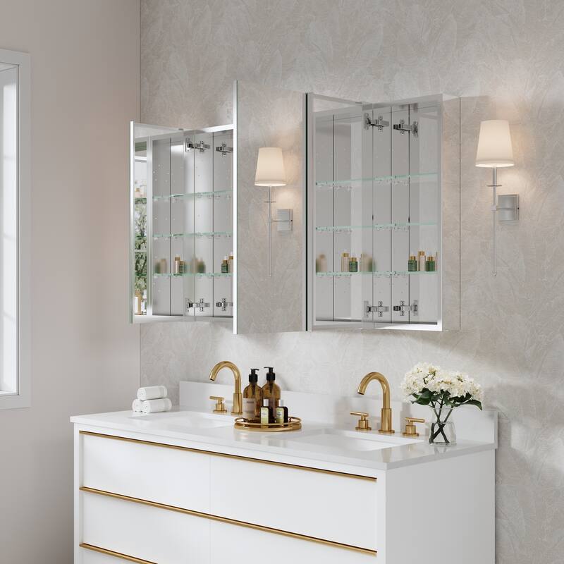 48"W X 30'H Bathroom Recessed or Surface Wall Mount Medicine Cabinet With Adjustable Glass Shelves