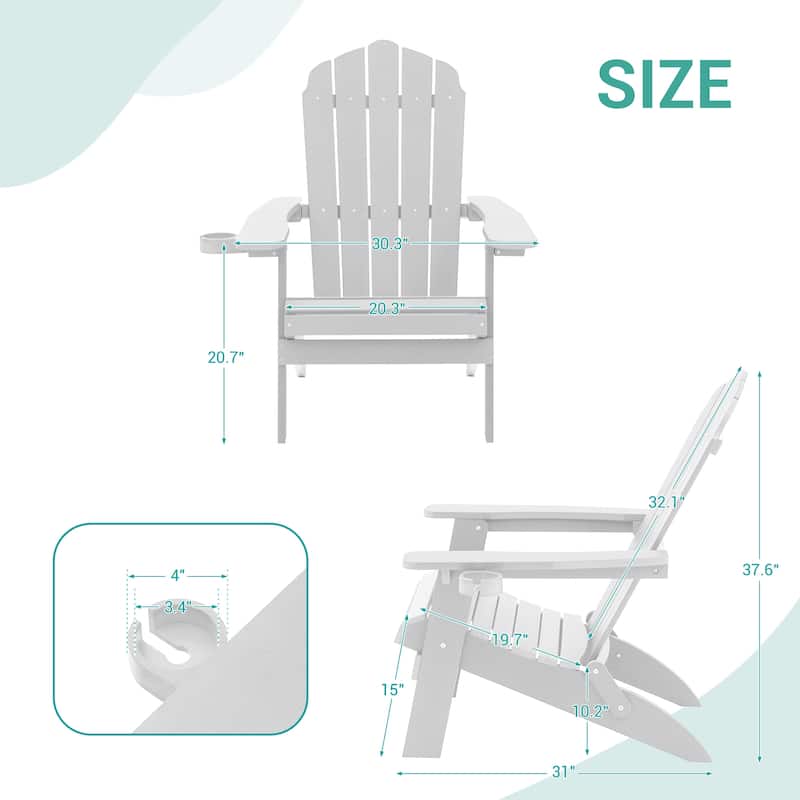 LIVOOSUN Outdoor Folding Adirondack Chair w/Cup Holder Set of 2 or 4