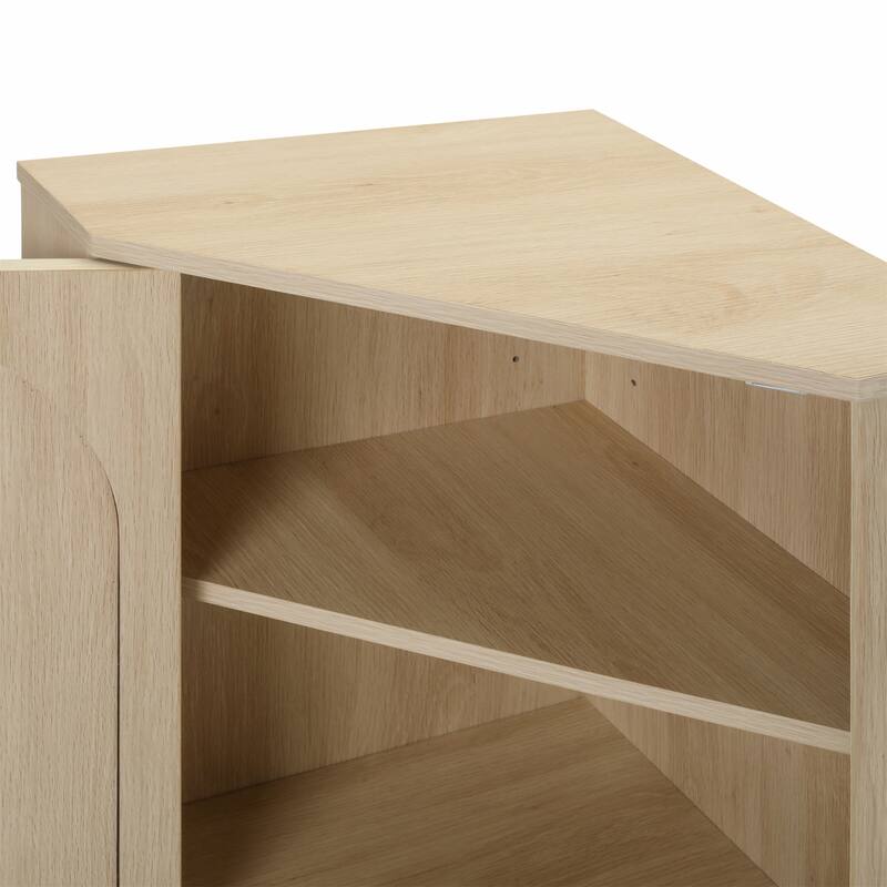 Freestanding Corner Cabinet with Rattan Door