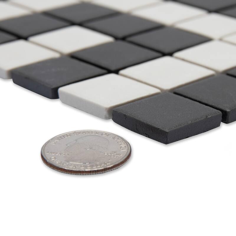 Merola Tile Gotham 1" Greek T Border Unglazed Black and White 7-3/4" x 8-3/4" Porcelain Floor and Wall Tile