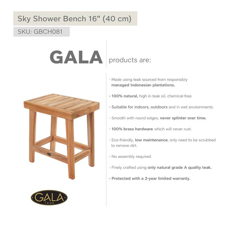 Teak Shower Bench SKY 16" (40 cm)