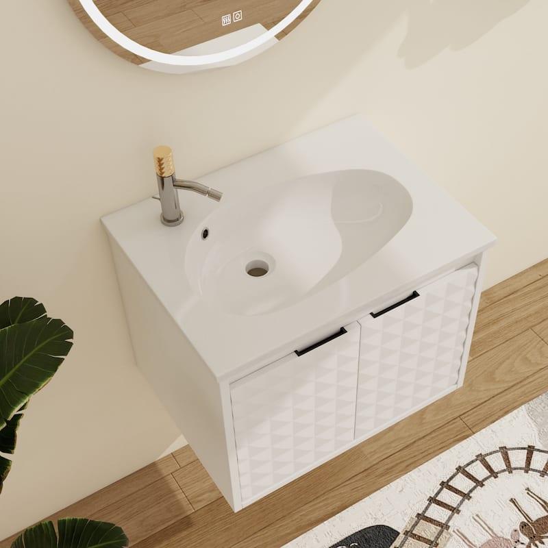 Malwee 24"/30"/36"/48" Floating Bathroom Vanity, Wall Mounted Bathroom Vanity with Resin Top,Soft Close Doors