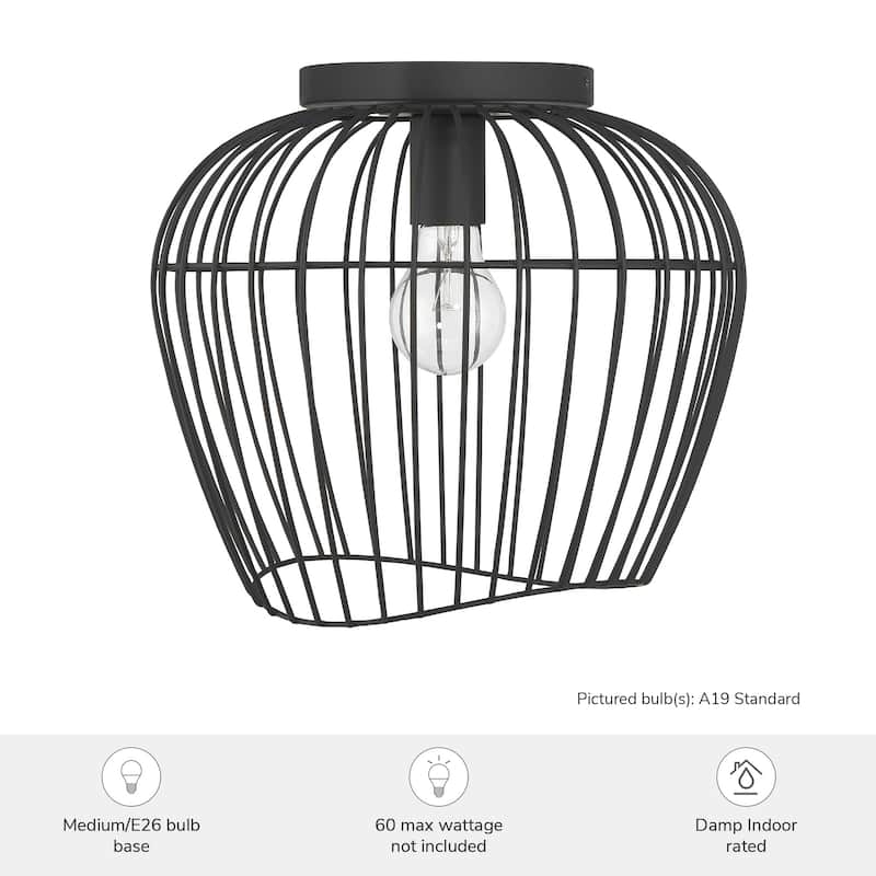 Hunter Redding Matte Black 1 Light Flush Mount - Industrial - Hallway, Bathroom, Entryway, Patio
