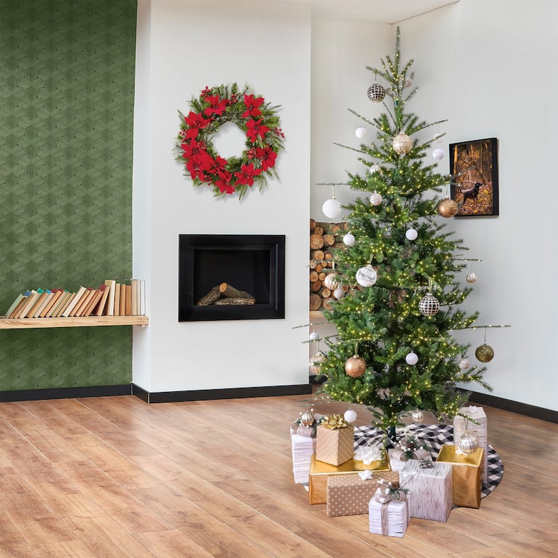 National Tree Company 7.5 ft. Pre-lit Artificial Feel Real® Lark Pine Medium Hinged Tree, 2770 Warm White LED Rice Lights- UL