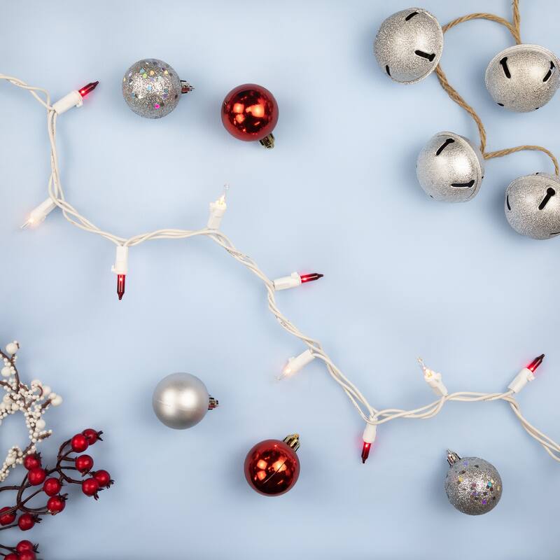 Mini Christmas Light Set - Red and Clear - 7' White Wire - 35ct