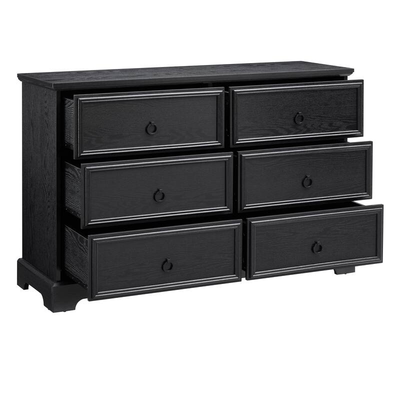 Black Modern Farmhouse 6-Drawer Chest, Bedroom Storage Essential