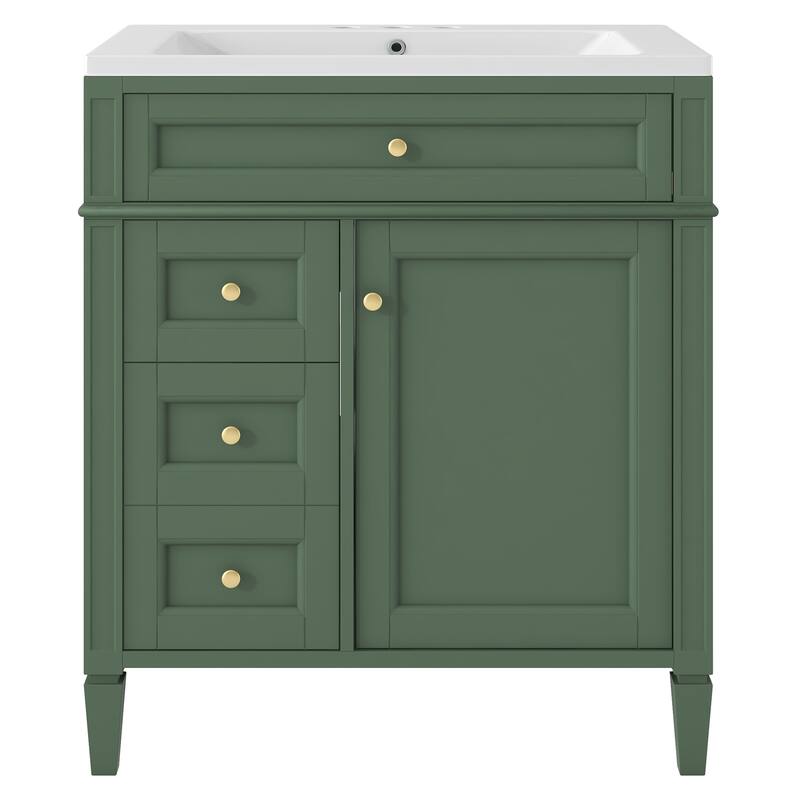 30" Bathroom Vanity with Top Sink, Modern Bathroom Storage Cabinet with 2 Drawers, Freestanding Vanity Set