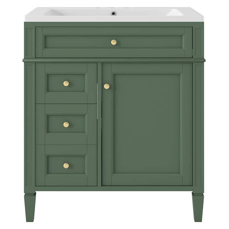 Roomfitters 30" Vanity with Sink, Cabinet with 2 Drawers and Tip-out Tray, Set with Mirror Cabinet, Freestanding Design