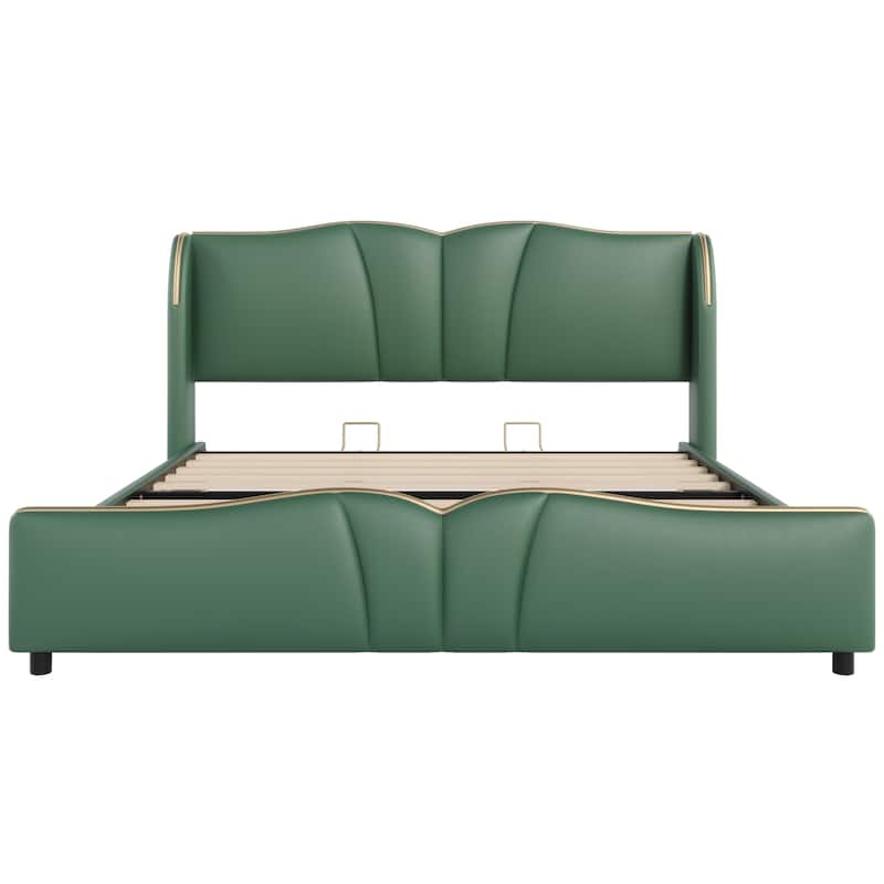 Christopher Knight Home - Emerson Modern Leather Upholstered Bed Frame with Wingback Headboard and Wavy Footboard