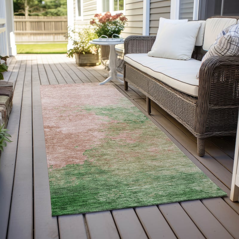 Machine Washable Indoor/ Outdoor Abstract Modern Chantille Rug