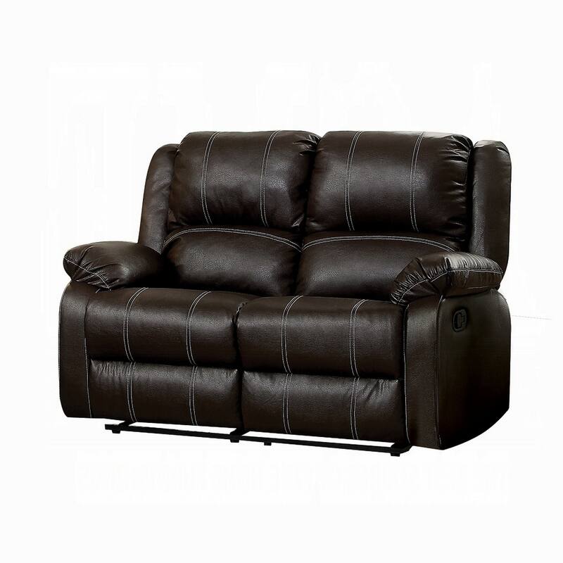 Zuru Motion Manual Recliner Loveseat, Pillow Top, Brown Faux Leather