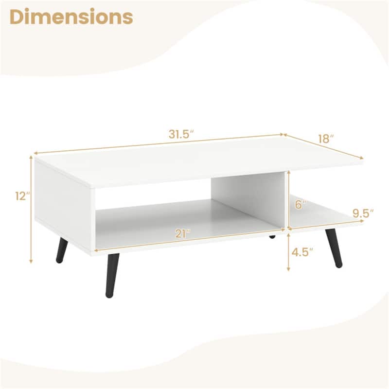 31.5”Long Modern 2-Tier Coffee Table with Open Storage Compartments and Sturdy Metal Legs - 31.5" x 18" x 12"