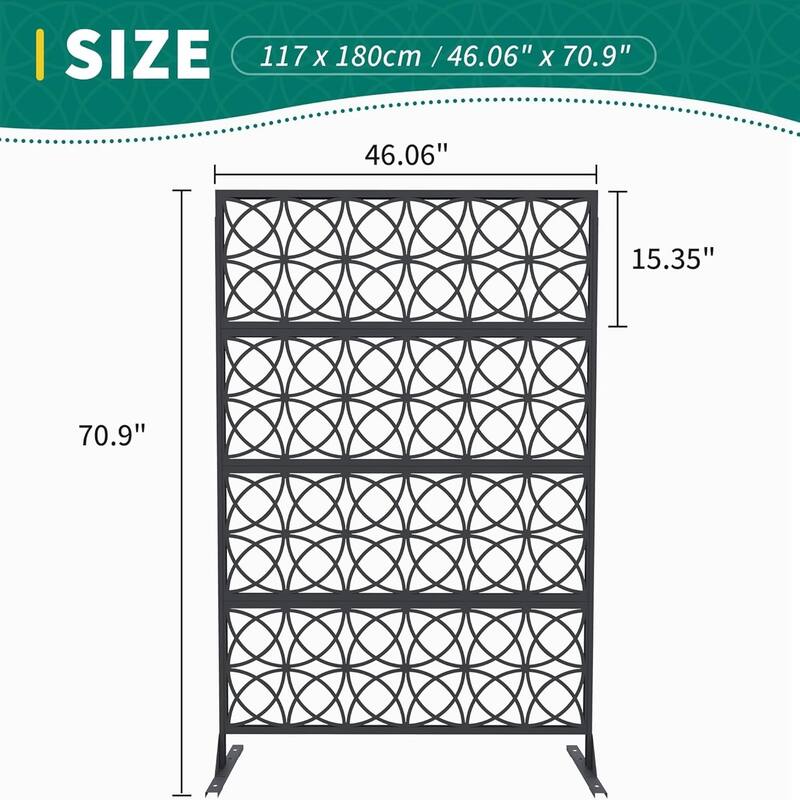 1pcs 72 in H x 46 in W Metal Privacy Screen Panel Freestanding Rust-Resistant Outdoor Divider Leaf Style