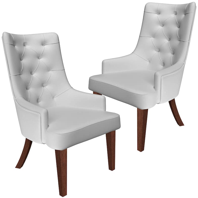 Dining Chair in Leather/Velvet Diamond-Tufted with Rubberwood Legs Set of 2