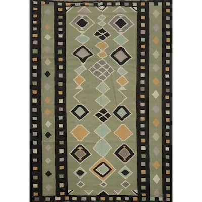 Hand Woven Oriental 100% Wool Carpet Southwestern Tribal Green Kilim Area Rug - 9' 11'' X 7' 11''