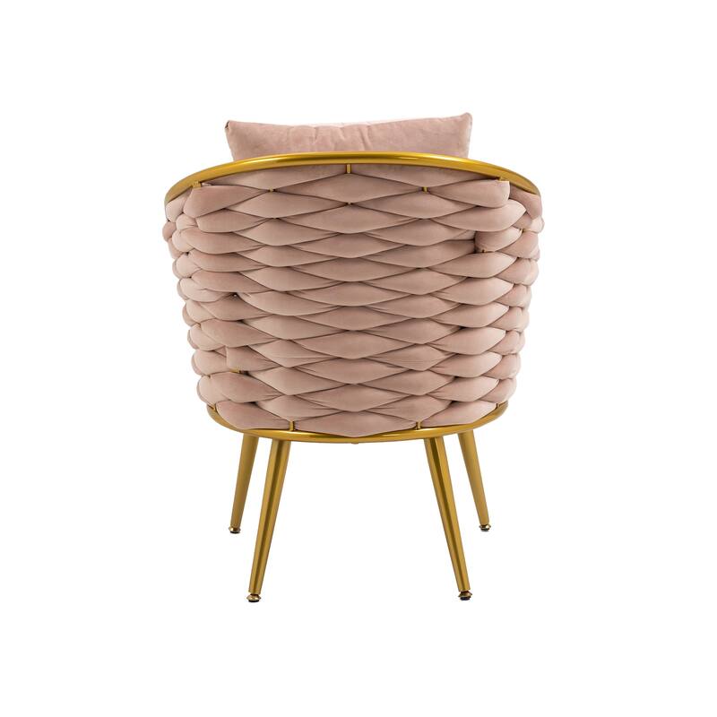 Modern Accent Chair, Woven Dining Chair for Living Room Bedroom (Pink)