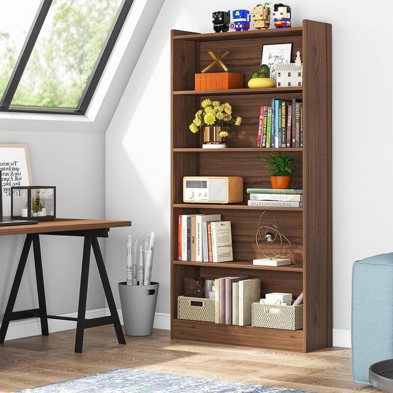 72-inch Bookcase, Modern 6-Tier White Bookshelf, Wood Display Shelf