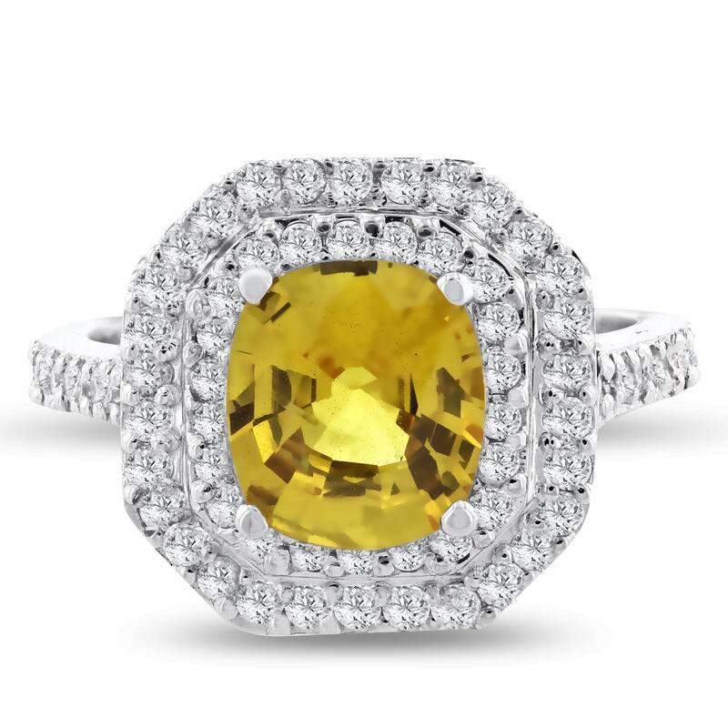Auriya 14k Gold 2ct Yellow Cushion-Cut Sapphire and 3/4ctw Halo Diamond Engagement Ring