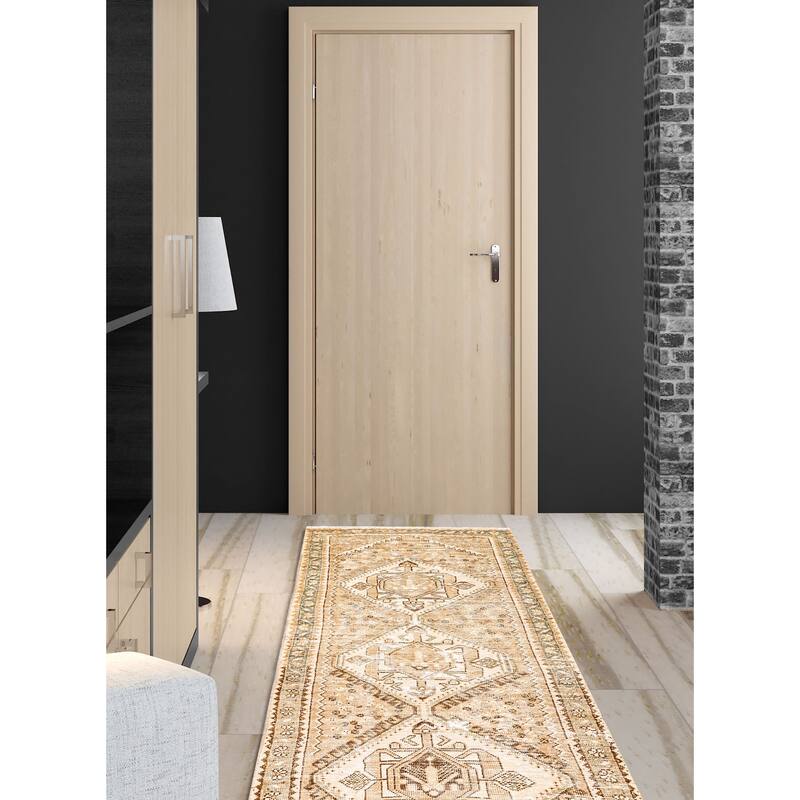 ECARPETGALLERY Hand-knotted Antalya Vintage Tan Wool Rug - 3'5 x 9'6